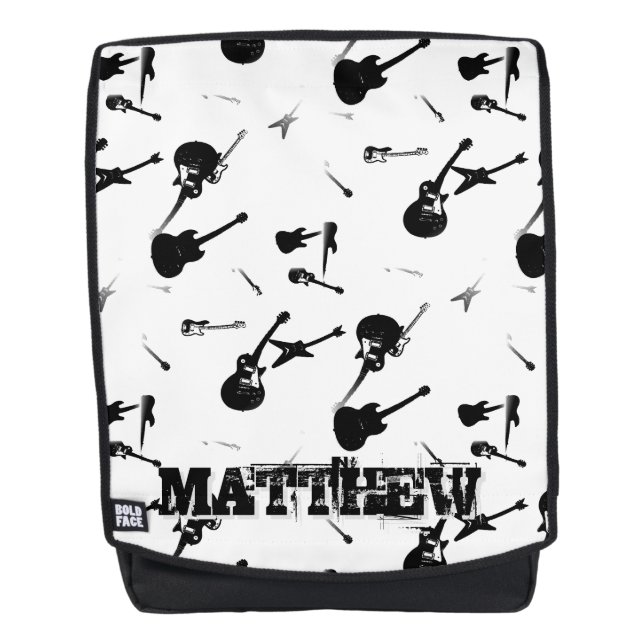 Guitars Rock Black White with Name Backpack (Front)