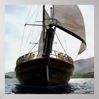 Gulet Under Sail Sailing Acrylic Painting Poster