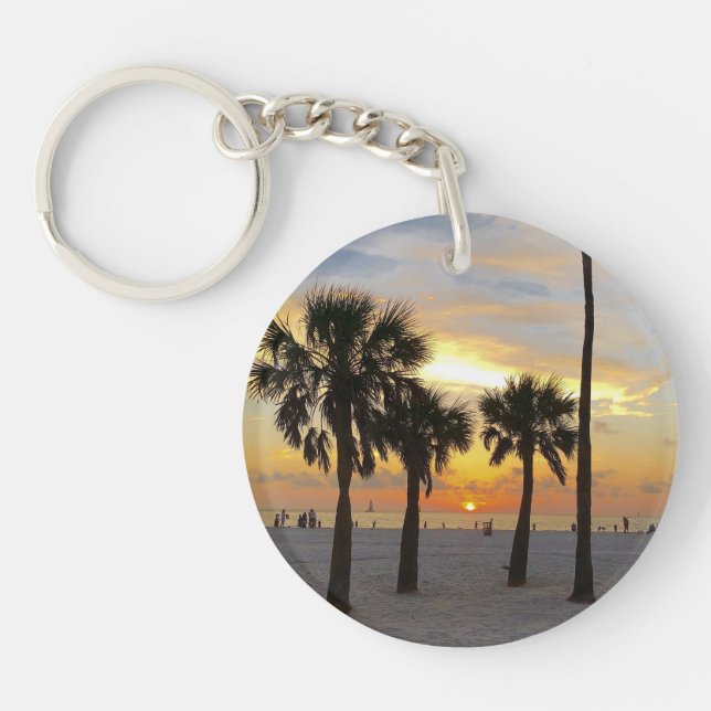 Gulf Beach Sunset with Address Key Ring (Front)