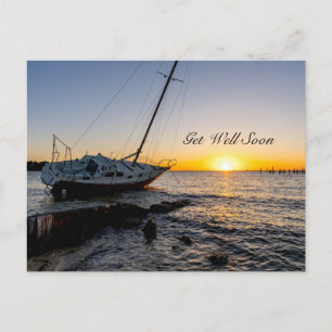 Gulf Breeze Sailboat And Jetty Sunset Get Well Postcard