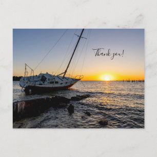Gulf Breeze Sailboat And Jetty Sunset Thank You Postcard