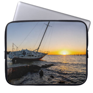 Gulf Breeze Sailboat & Jetty Sunset Laptop Sleeve