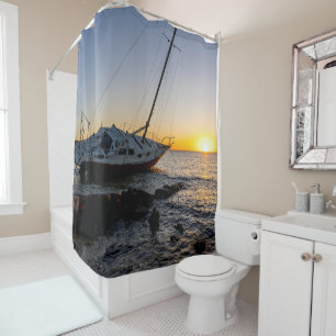 Gulf Breeze Sailboat Jetty Sunset Shower Curtain