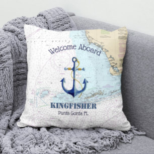 Gulf Coast FL Boat Name Anchor Welcome Aboard Cushion