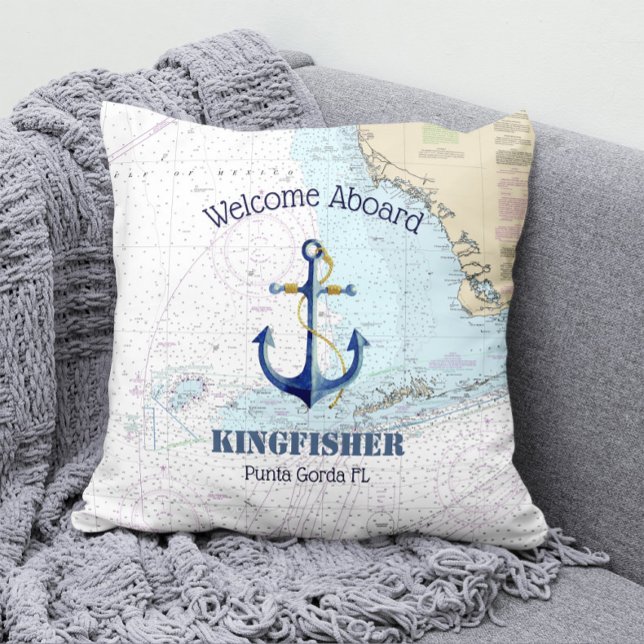 Gulf Coast FL Boat Name Anchor Welcome Aboard Cushion (Creator Uploaded)