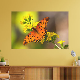 Gulf Fritillary aka Passion Butterfly on Goldenrod Canvas Print