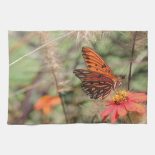 Gulf Fritillary on Zinnia Tea Towel