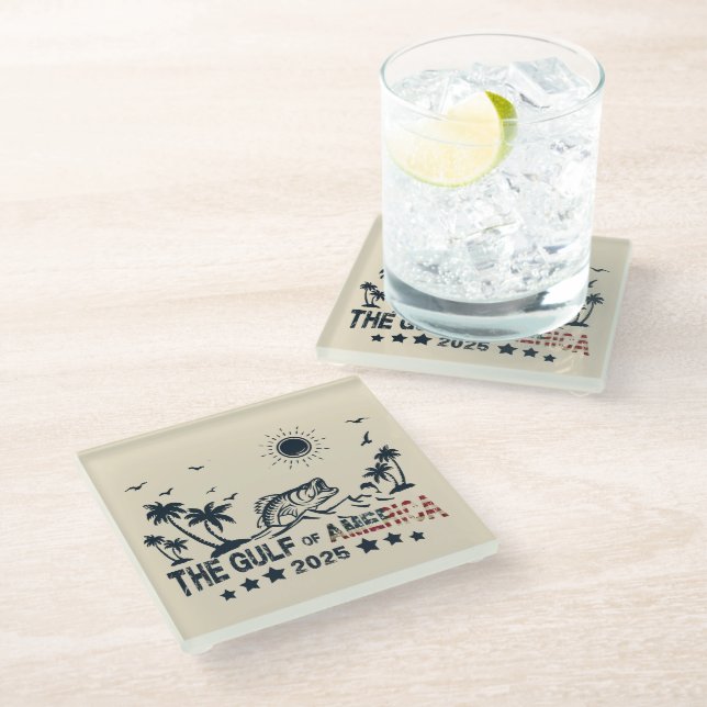 Gulf of America fishing patriotic American flag Glass Coaster (Angled)