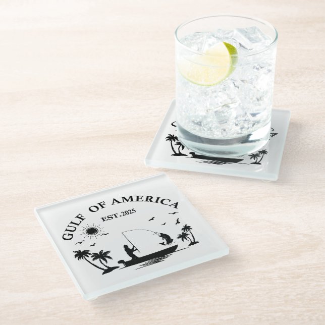 Gulf of America fishing pole American patriotic Glass Coaster (Angled)