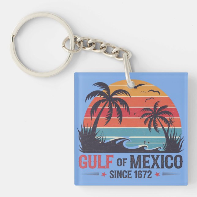 Gulf of Mexico Keyring - Vintage Sunset Design (Front)