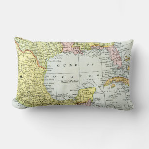 Gulf of Mexico Map Vintage Style Geographic Chart Lumbar Cushion