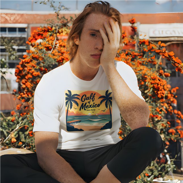 Gulf of Mexico Retro Travel Poster Style T-Shirt (Travel Poster Style Gulf of Mexico Since 1672 white t-shirt. )