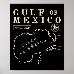 Gulf Of Mexico Since 1672 Coast Line Historic Map  Poster