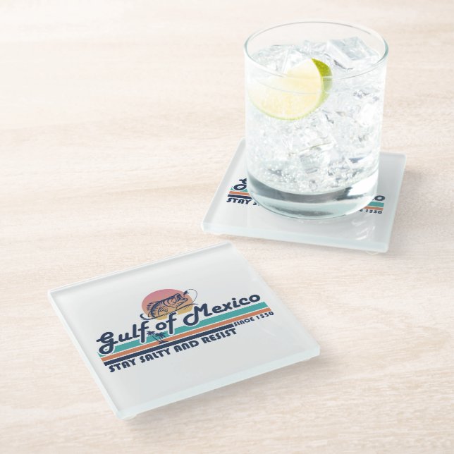 Gulf of Mexico stay salty and resist fishing Glass Coaster (Angled)