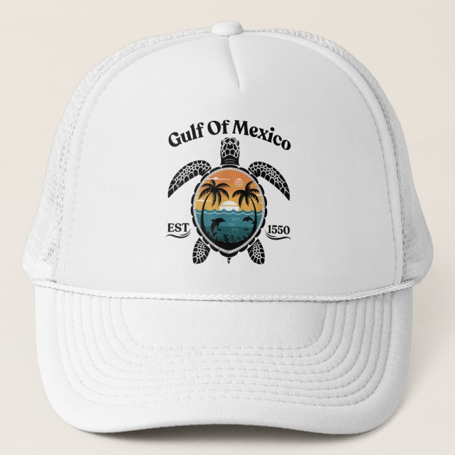 Gulf of Mexico turtle est 1550 Trucker Hat (Front)