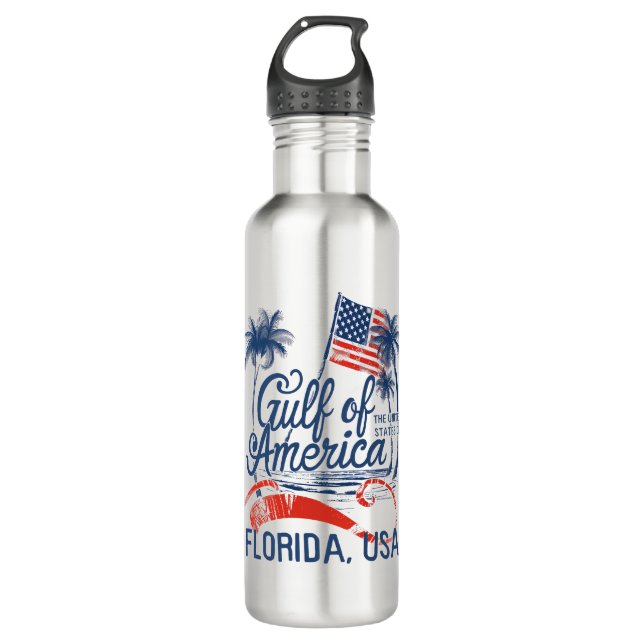 Gulf of the USA America 2025 Florida American Flag 710 Ml Water Bottle (Front)