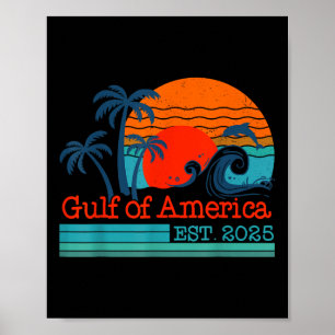 Gulf Of Us America Est 2025 Retro Vintage Beach  Poster