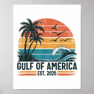 Gulf Of Us America Est 2025 Retro Vintage Beach  Poster