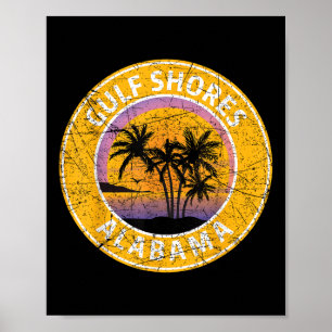 Gulf Shores Alabama Al Vintage Retro 80s Summer Tr Poster