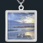 Gulf Shores Alabama Beach Sunrise Pier Silver Plated Necklace<br><div class="desc">Gulf Shores Alabama Beach Sunrise Pier
Beautiful beach on the Gulf Shores in Alabama with the waves coming into shore as the sun rises u=into the sky with the clouds and blue skies.  The pier in in the background making a perfect peaceful setting.</div>
