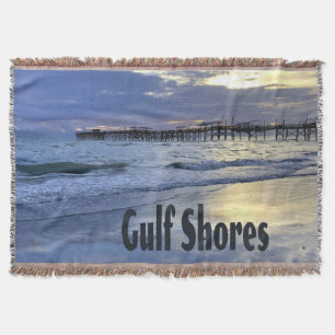 Gulf Shores Alabama Beach Sunrise Pier Throw Blanket