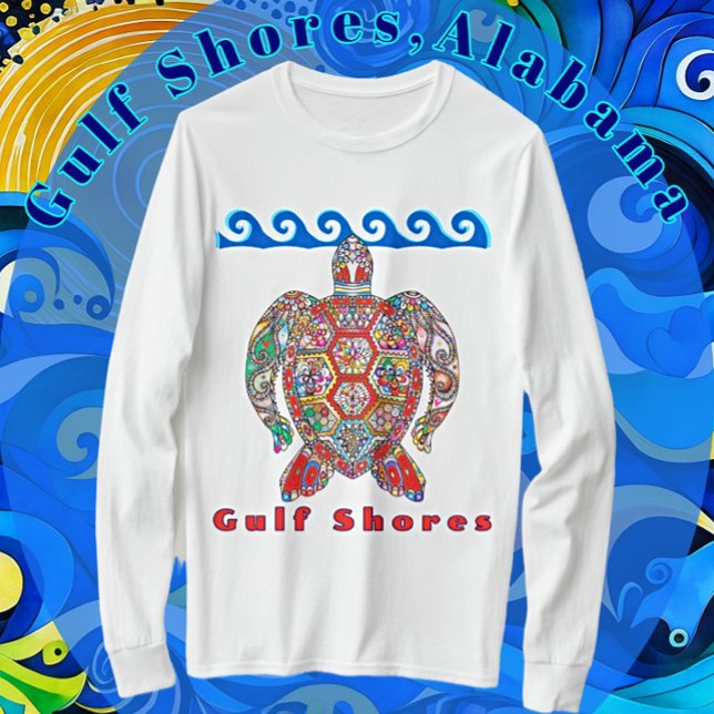 Gulf Shores Alabama Colourful Mosaic Sea Turtle T-Shirt (Celebrate Gulf Shores, Alabama with this handsome travel souvenir which is available in other styles)