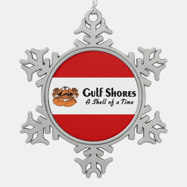 Gulf Shores Alabama Crab Snowflake Pewter Christmas Ornament (Front)