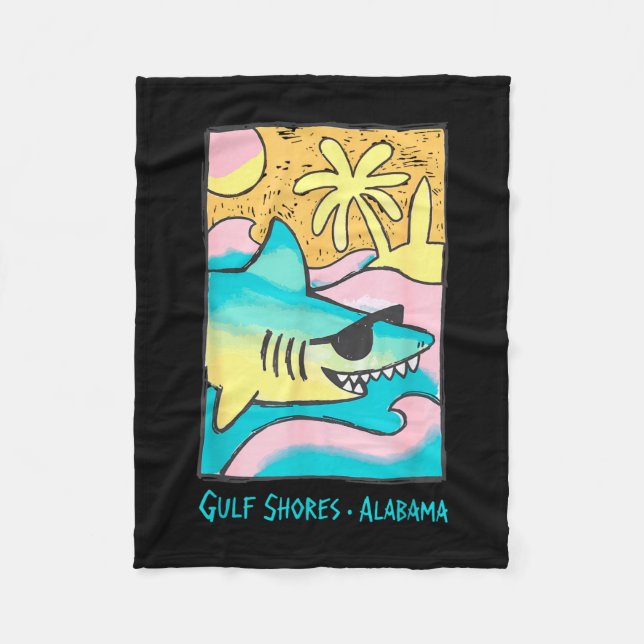 Gulf shores alabama funny shark beach vacation fleece blanket (Front)