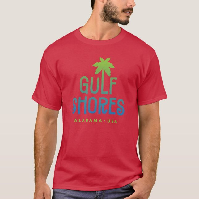 Gulf Shores Alabama Typographic Palm Tree Design O T-Shirt (Front)