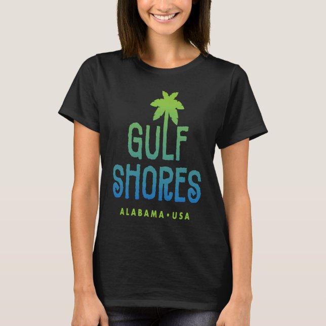 Gulf Shores Alabama Typographic Palm Tree T-Shirt (Front)