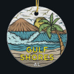 Gulf Shores Alabama Vintage Ceramic Tree Decoration<br><div class="desc">Gulf Shores hand drawn illustration with mountains and ocean waves in the background. Perfect for anyone who loves to visit Gulf Shores.</div>