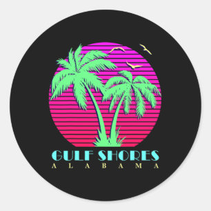 Gulf Shores Alabyma 80s Palm Trees Summer Sunset  Classic Round Sticker