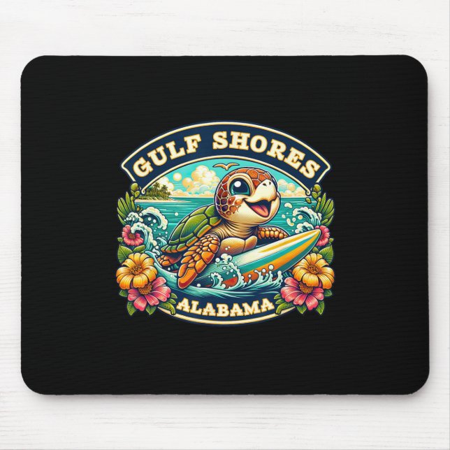 Gulf Shores Alabyma Cute Sea Turtle Surfing  Mouse Pad (Front)