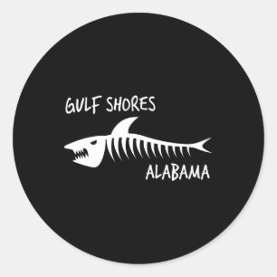 Gulf Shores Alabyma Shark Skeleton White Print Classic Round Sticker