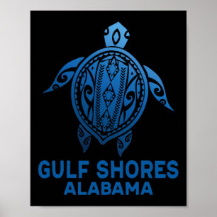 Gulf Shores Alabyma Tribyl Tattoo Blue Sea Turtle  Poster
