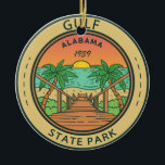 Gulf State Park Alabama Circle Badge Ceramic Tree Decoration<br><div class="desc">Gulf State Park artwork in a circle badge style design. The park is a public recreation area on the Gulf of Mexico in the city of Gulf Shores in southern Baldwin County,  Alabama.</div>