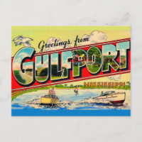 Gulfport Mississippi Retro Greetings Postcard