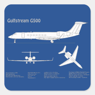 Gulfstream G500 - Aeroplane Blueprint Plans ABD Square Sticker