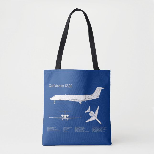 Gulfstream G500 - Aeroplane Blueprint Plans ABD Tote Bag (Front)