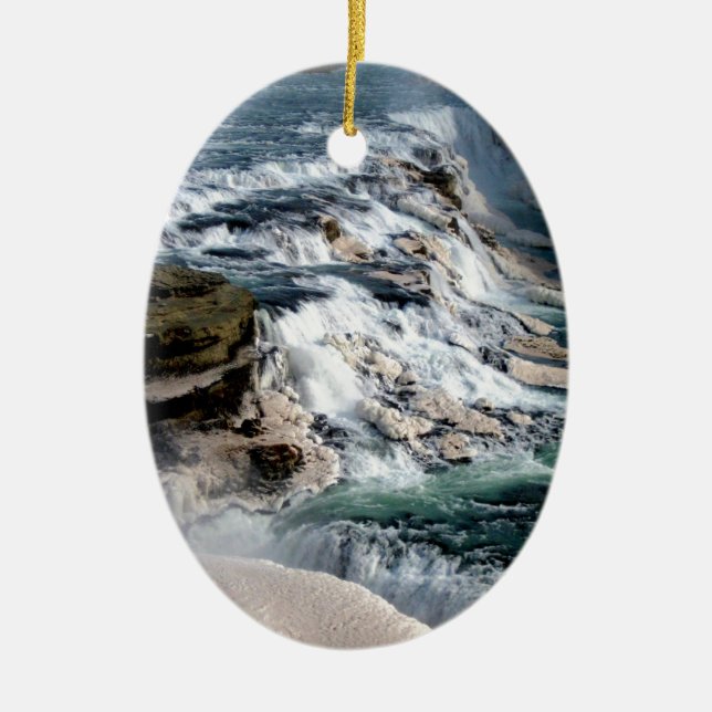 Gull Foss Waterfall Iceland Ceramic Tree Decoration (Front)