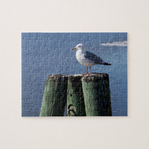 Gull on Pilings Jigsaw Puzzle