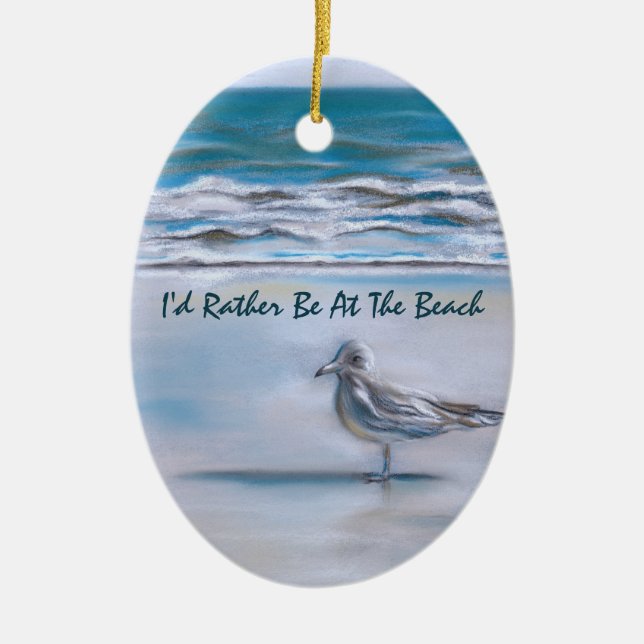 Gull on the Shore Ceramic Tree Decoration (Front)