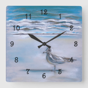 Gull on the Shore Square Wall Clock