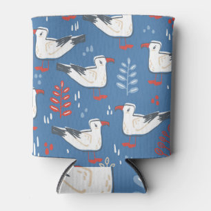 Gull walking: vintage seamless pattern. can cooler