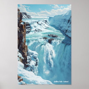 Gullfoss Falls Iceland Travel Poster