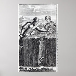 Gulliver is discovered by a farmer in poster