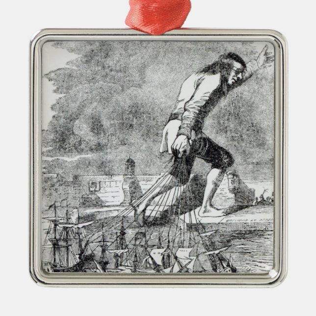 Gulliver stealing the Blefuscudian fleet Metal Tree Decoration (Front)