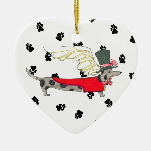Gulliver's Angels Dapple Dachshund Ceramic Heart Tree Decoration (Front)
