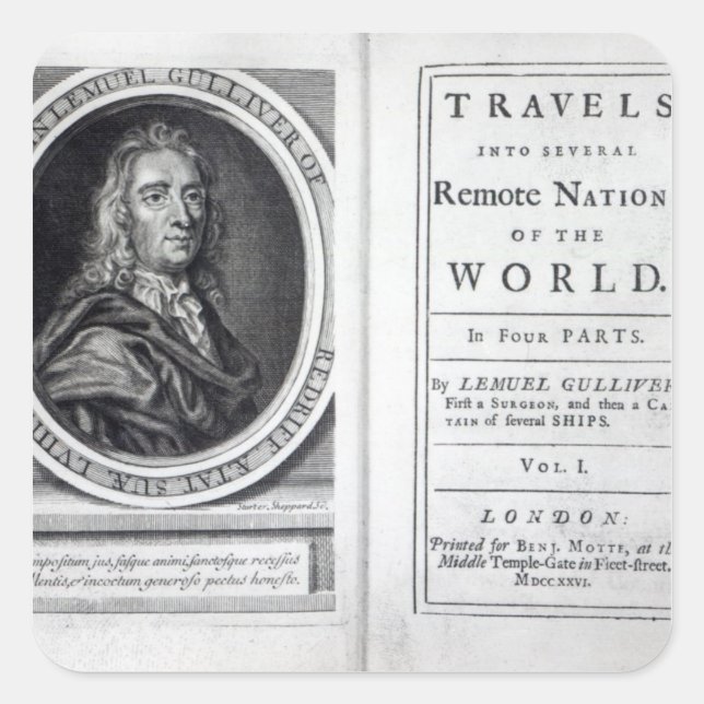 'Gulliver's Travels' by Jonathan Swift, 1726 Square Sticker (Front)
