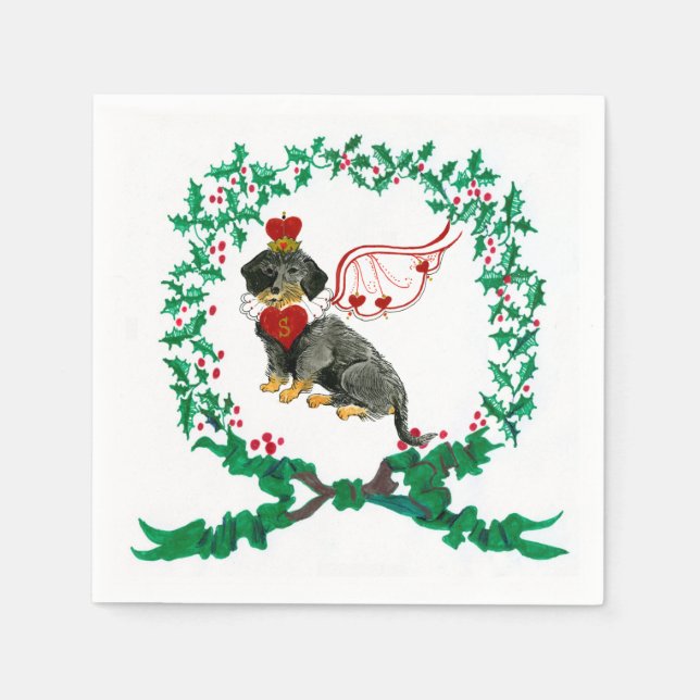 Gulliver's Wirehaired Dachshund Christmas Napkin (Front)